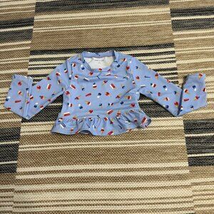 Janie and Jack Girls Swim Top Patriotic Ruffle Popsicle Print Light Blue Size 5
